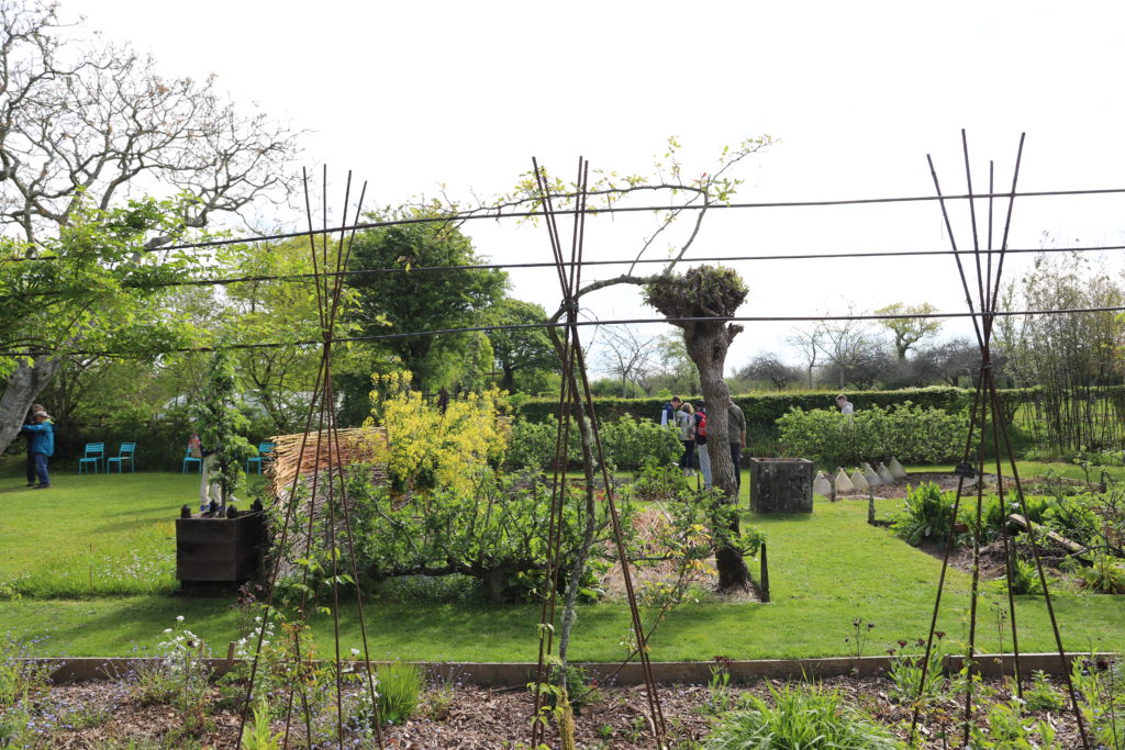 Structure réalisée en fer à béton pour faire pousser des rosiers grimpants dans le jardin de Stéphane Marie
